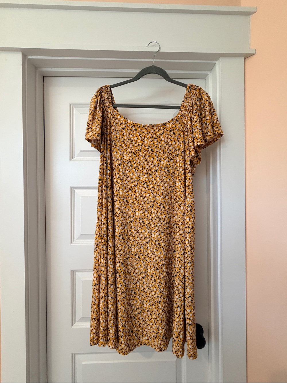Yellow Floral Scoop-Neck Women’s Dress